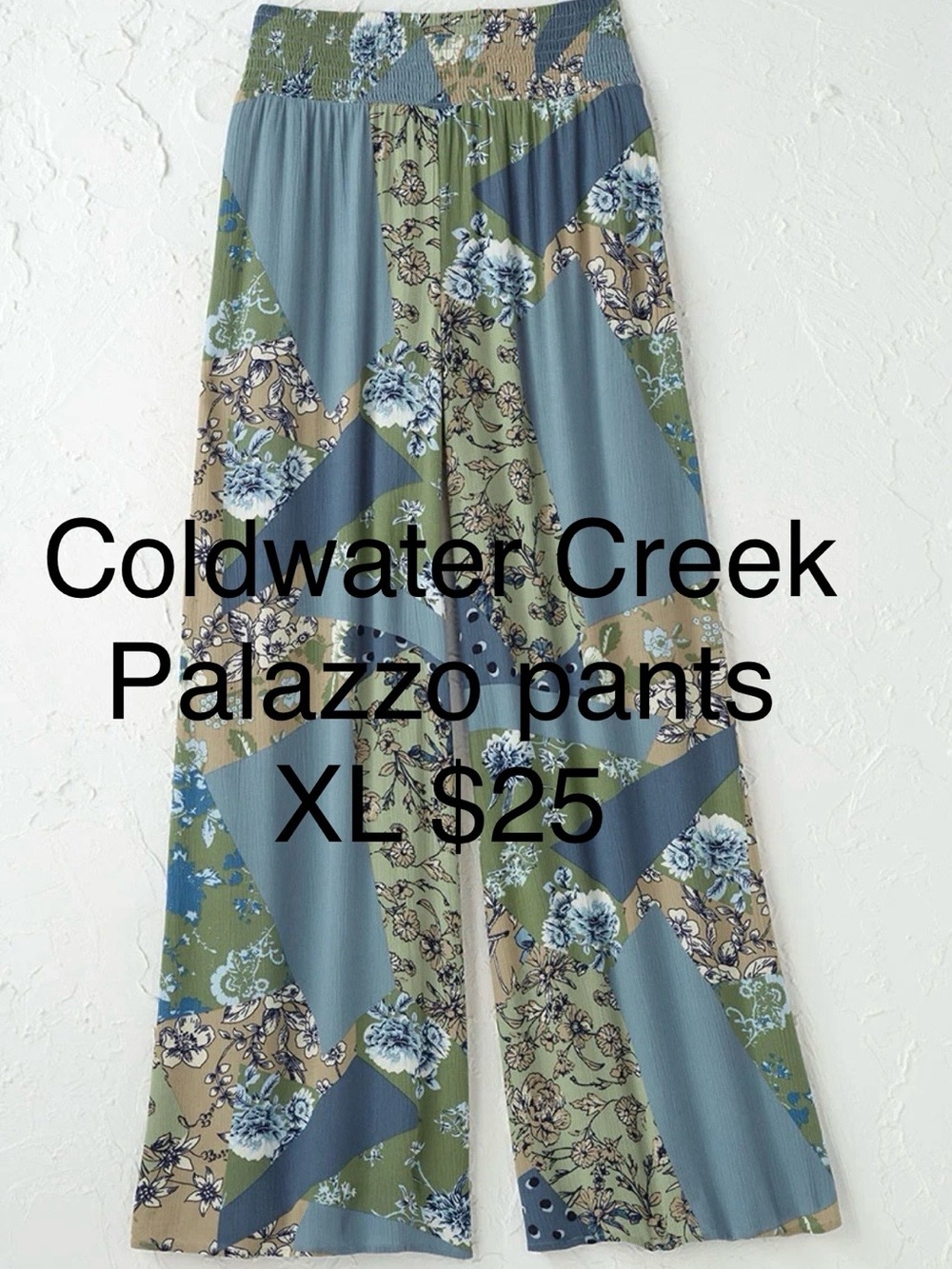 Coldwater Creek Patchwork Floral Palazzo Pants in Sage & Dusty Blue